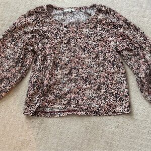 LOFT Pink and Black Patterned Blouse